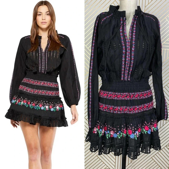 MISA Los Angeles Manuela Dress Black Embroidered‎ - Picture 1 of 12
